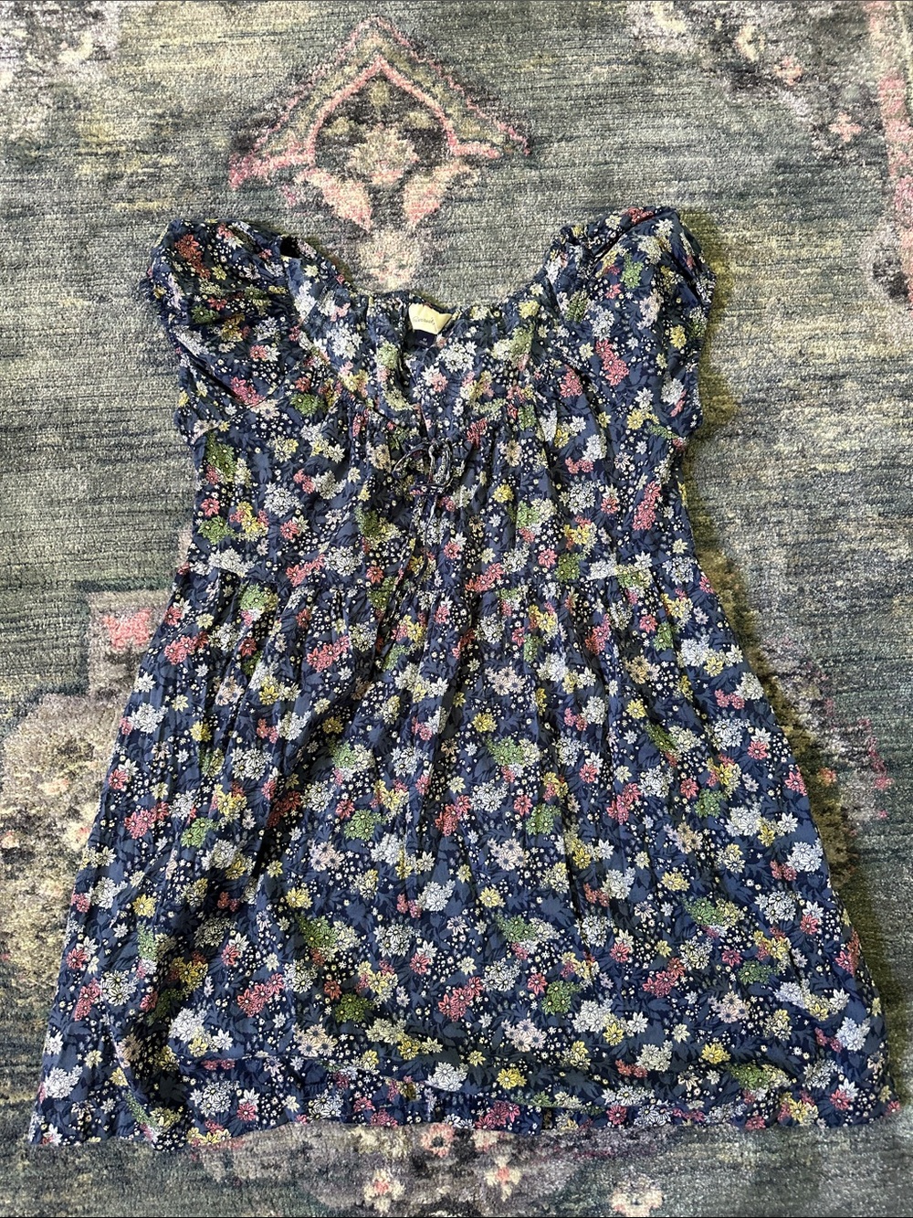 Universal Thread Navy Floral Mini Dress with Pink, Green, White, Yellow Accents